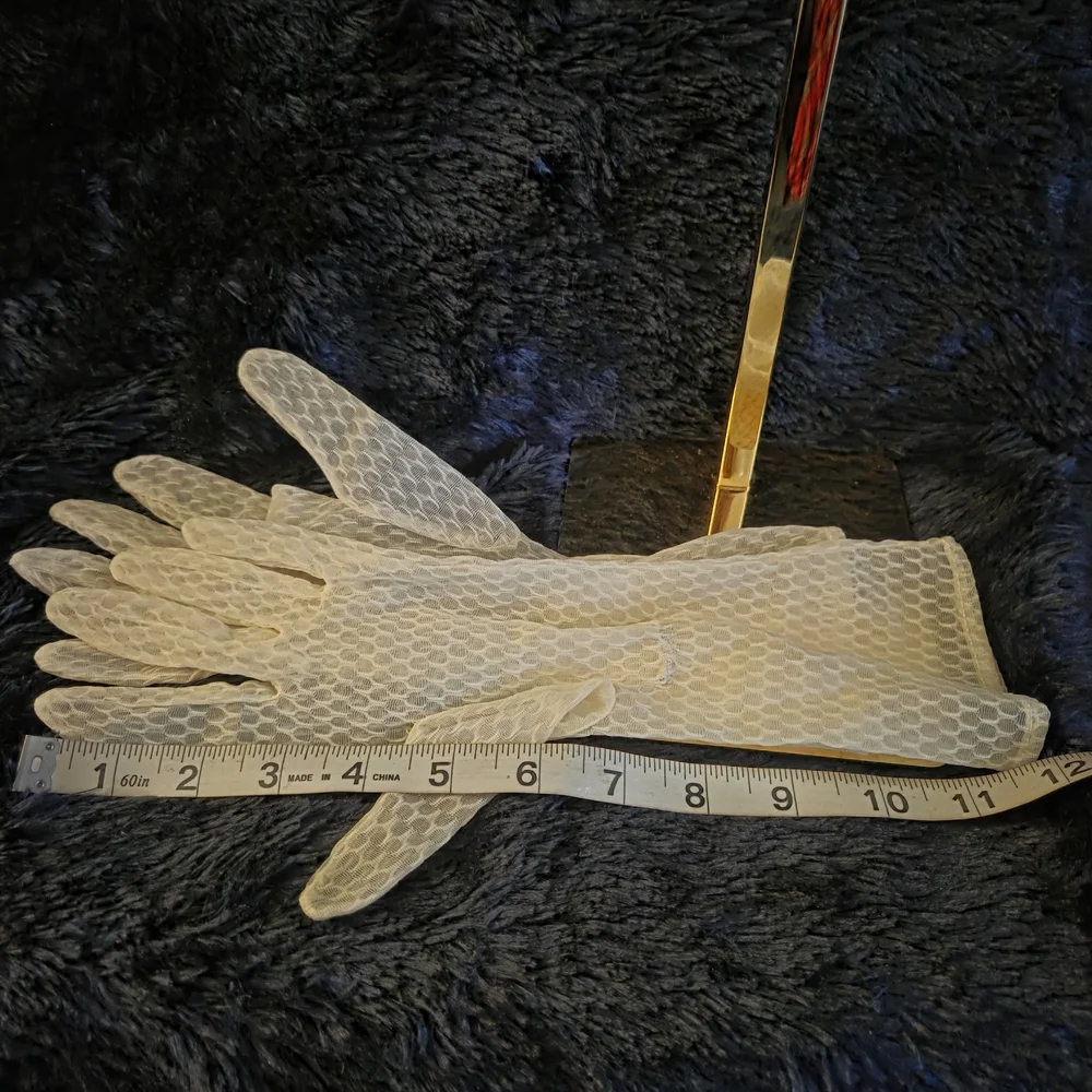 Vintage Sheer Lace Gloves Ivory Mesh Wrist Length Bridal Formal
